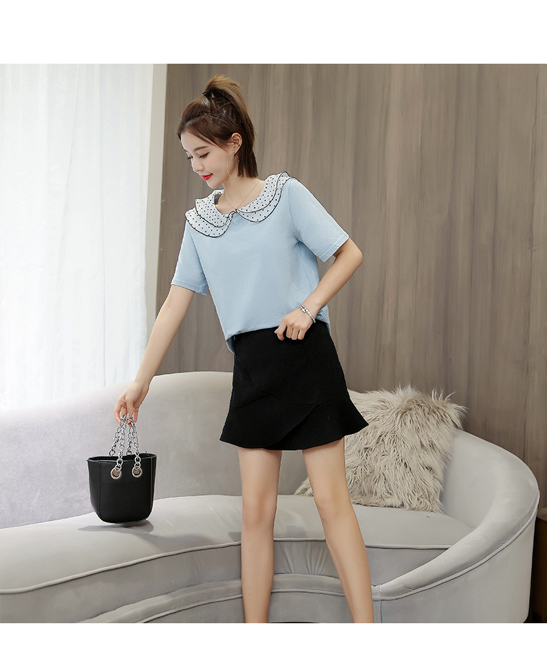 Áo thun phối ren cổ sen AN35