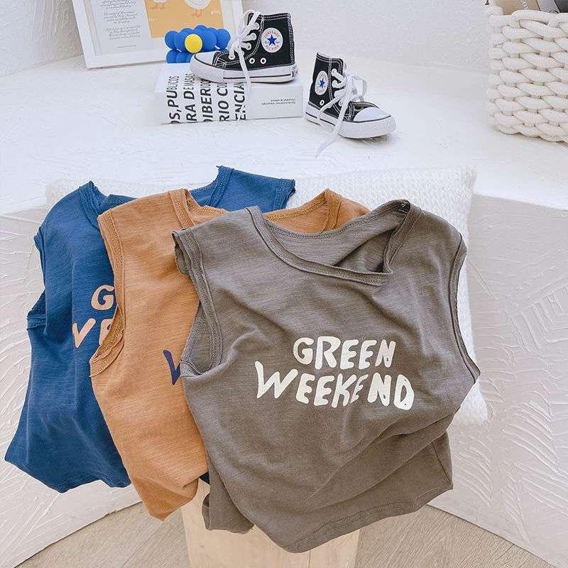 Áo sát nách cho bé trai bé gái, Áo ba lỗ Green Week cho bé chất cotton cực mát từ 6-27kg Moon House