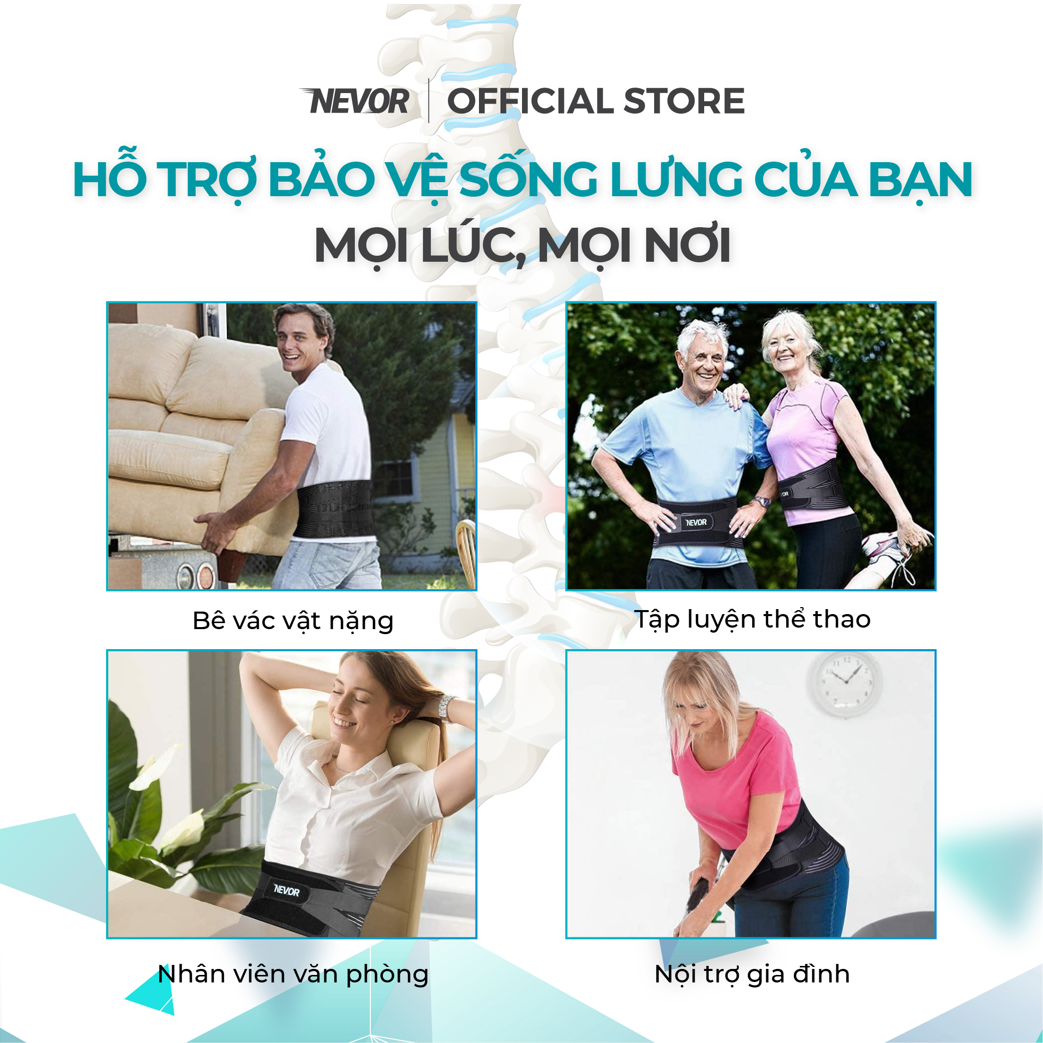 [Mua 1 tặng 1 quà] Đai Thắt Lưng Nevor DTL01 Thoáng Khí, Dự Phòng và Hỗ Trợ  Chấn Thương Thắt Lưng Cột Sống Cùng