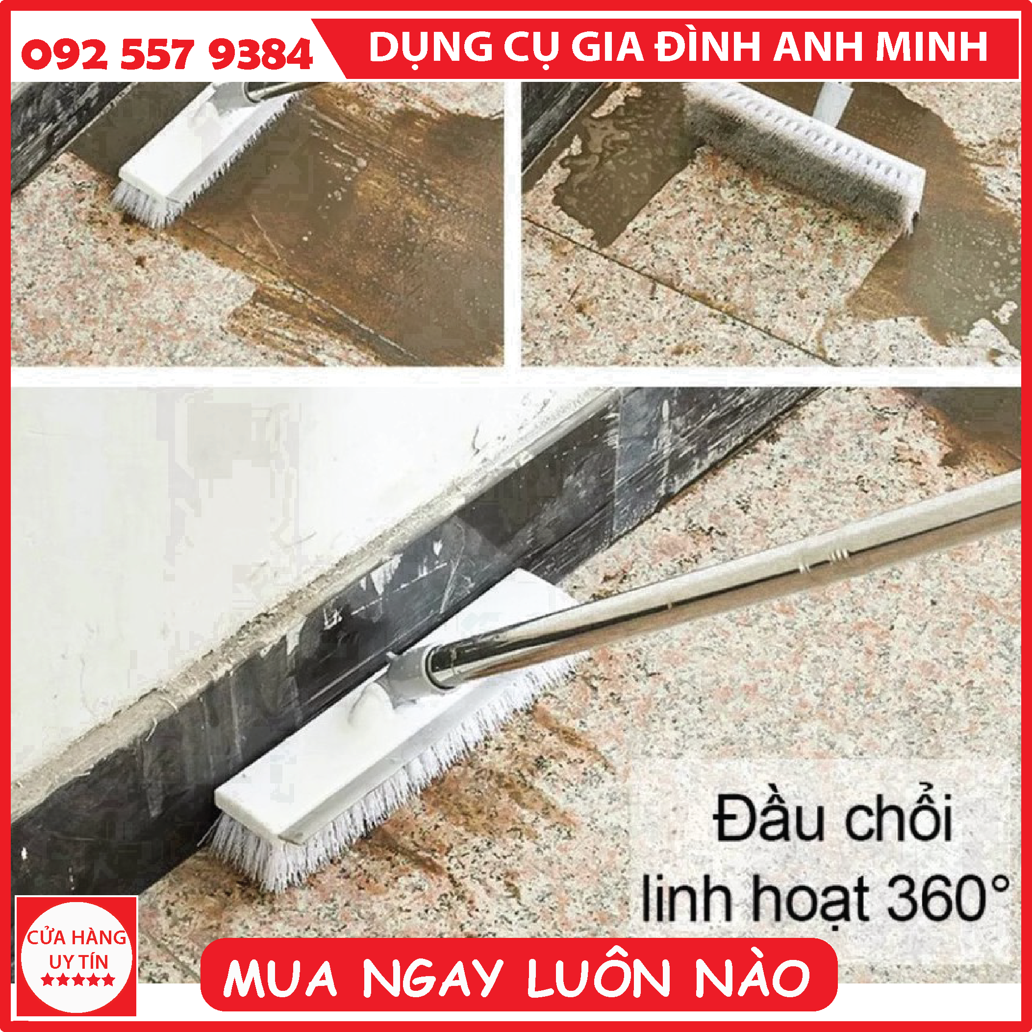 Cây chà sàn thông minh cao cấp, chổi chà sàn đa năng 2 trong 1, cọ sàn và gạt nước