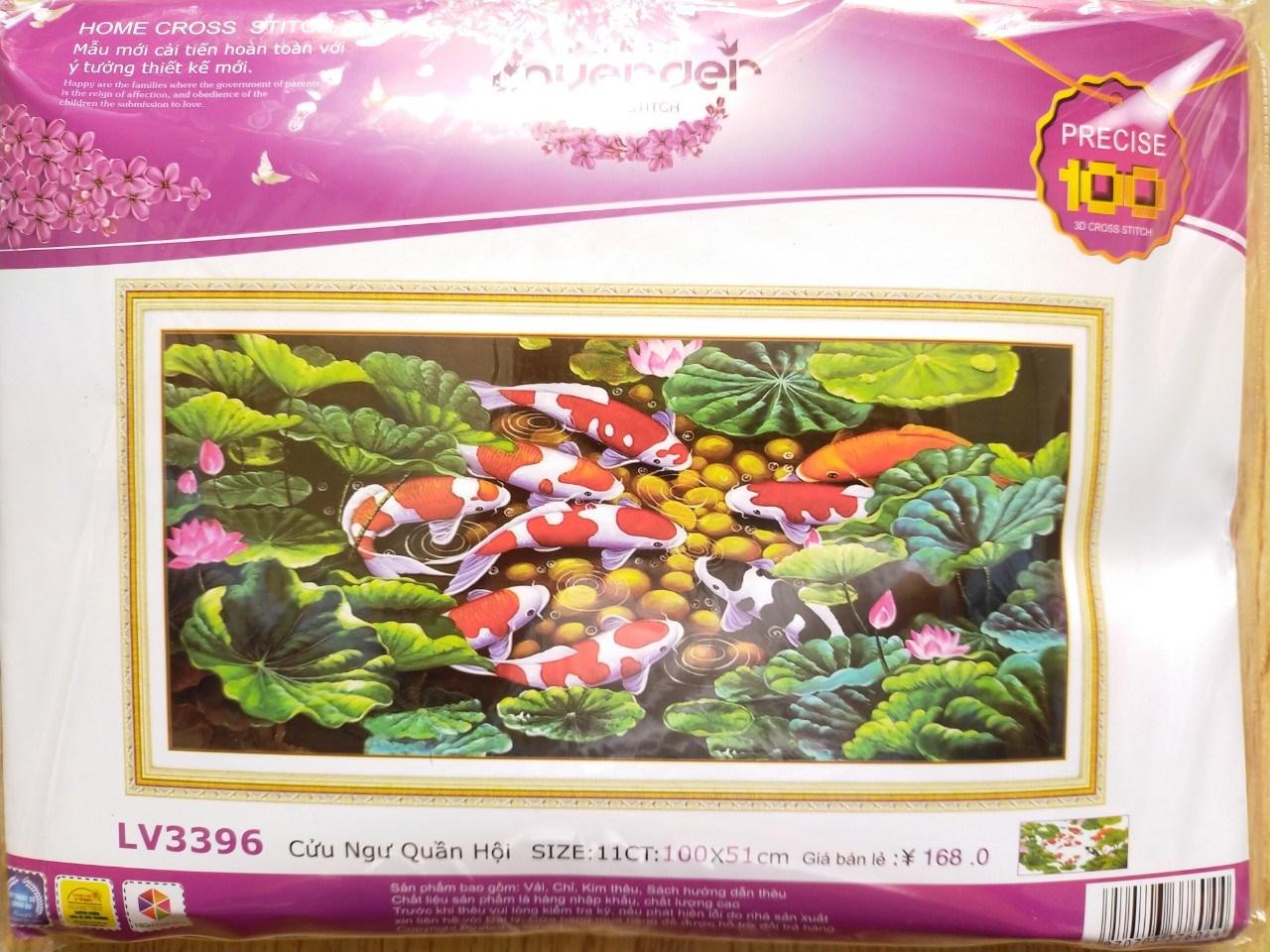 Tranh thêu chữ thập cửu ngư quần hội LV3396 - 100 x 51 cm - chưa thêu