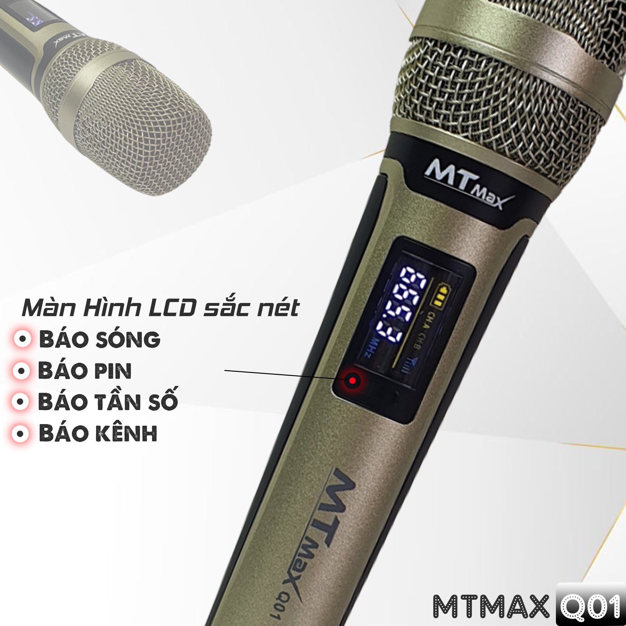 Micro không dây đa năng MTMAX Q01 - Micro không dây giá tốt, sử dụng cho mọi loại thiết bị âm thanh - Micro dành cho loa kéo, loa bluetooth, amply - Màn hình Led hiển thị thông số - Âm thanh cực hay, giá cực rẻ hàng chính hãng