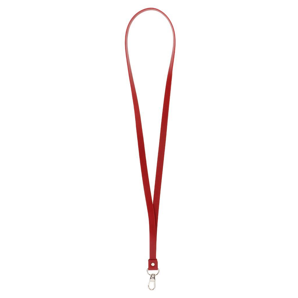 PU Leather Neck Strap Lanyard Metal Clips for ID Cards Badges Black