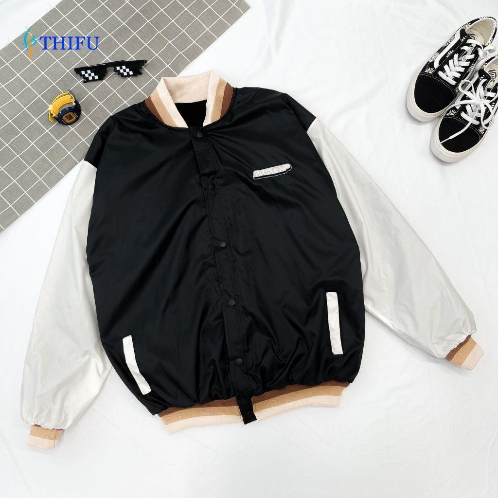 Áo Khoác Dù THIFU FASHION Dáng Bomber Lớp Lót Das Dày Chống Nắng Tránh Mưa Cho Nam Và Nữ, áo bomber bóng chày phối viền hình thật video thật shop tự chụp