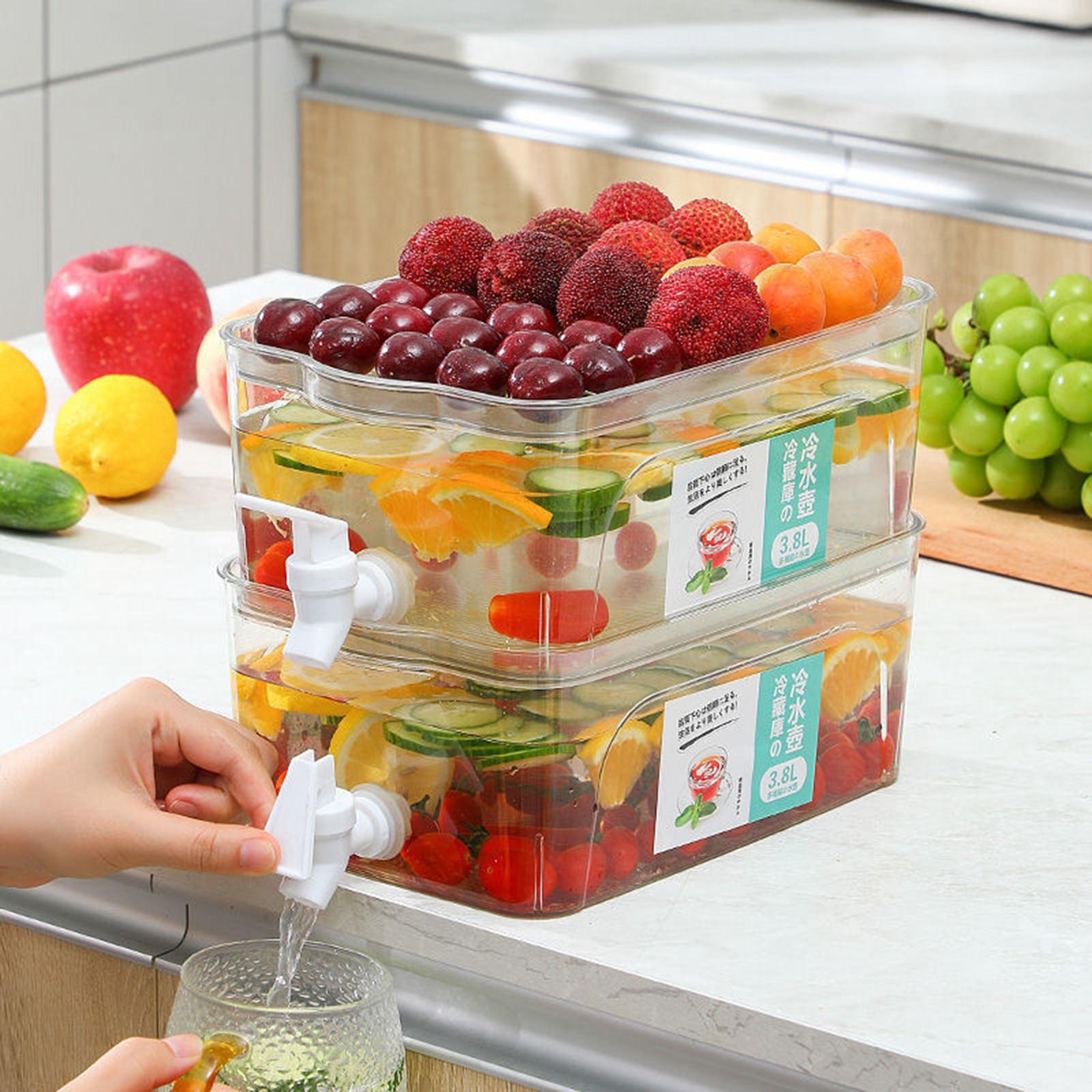 3.8L Beverage Dispenser Water Drink Bucket with Lid and Faucet Refrigerator