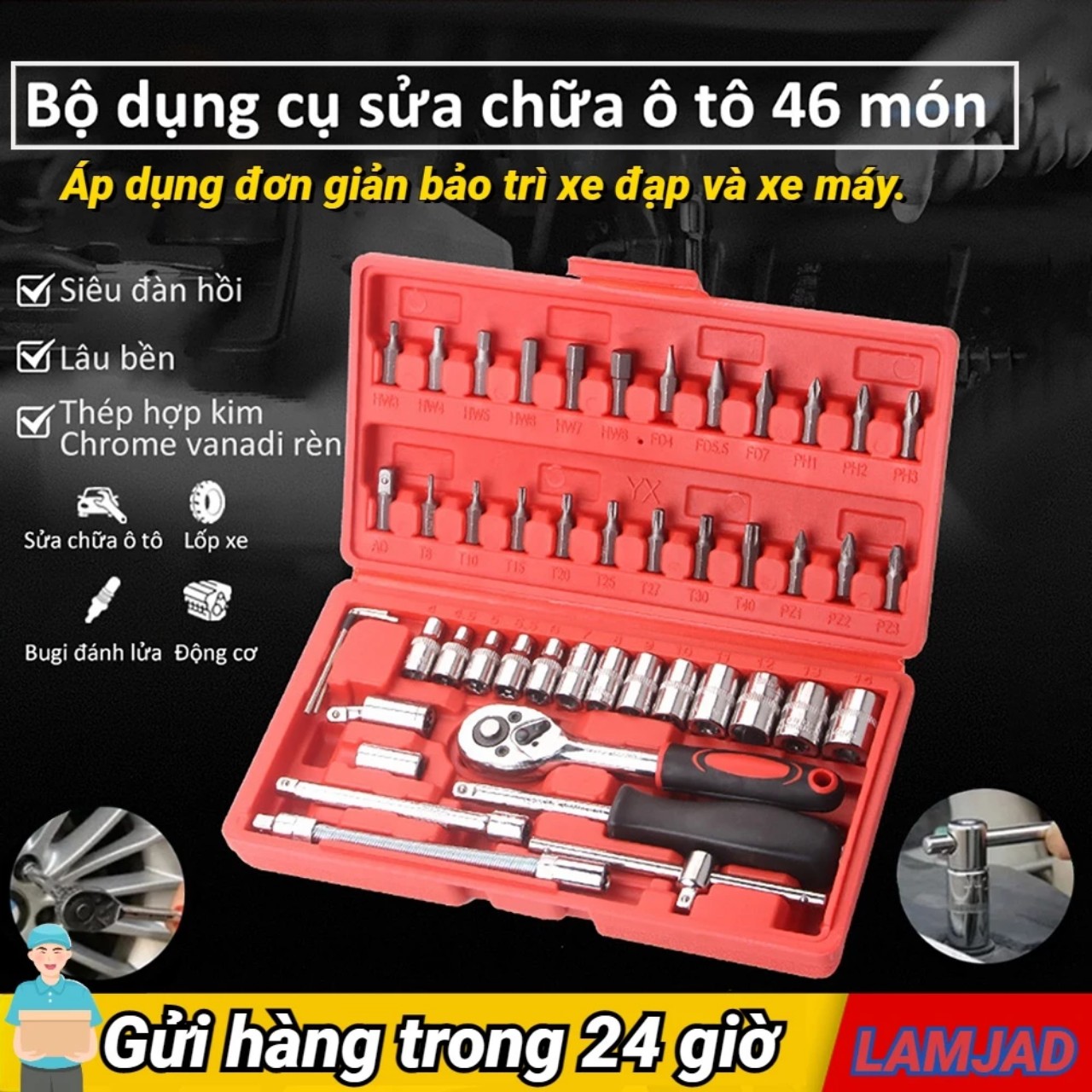 [ĐÁNG MUA] Bộ Dụng Cụ Mở Bu-lông &amp; Ốc Vít Sửa Chữa Ô Tô và Xe Máy - 46 Chi Tiết Cầm Tay Cao Cấp Loại Tốt