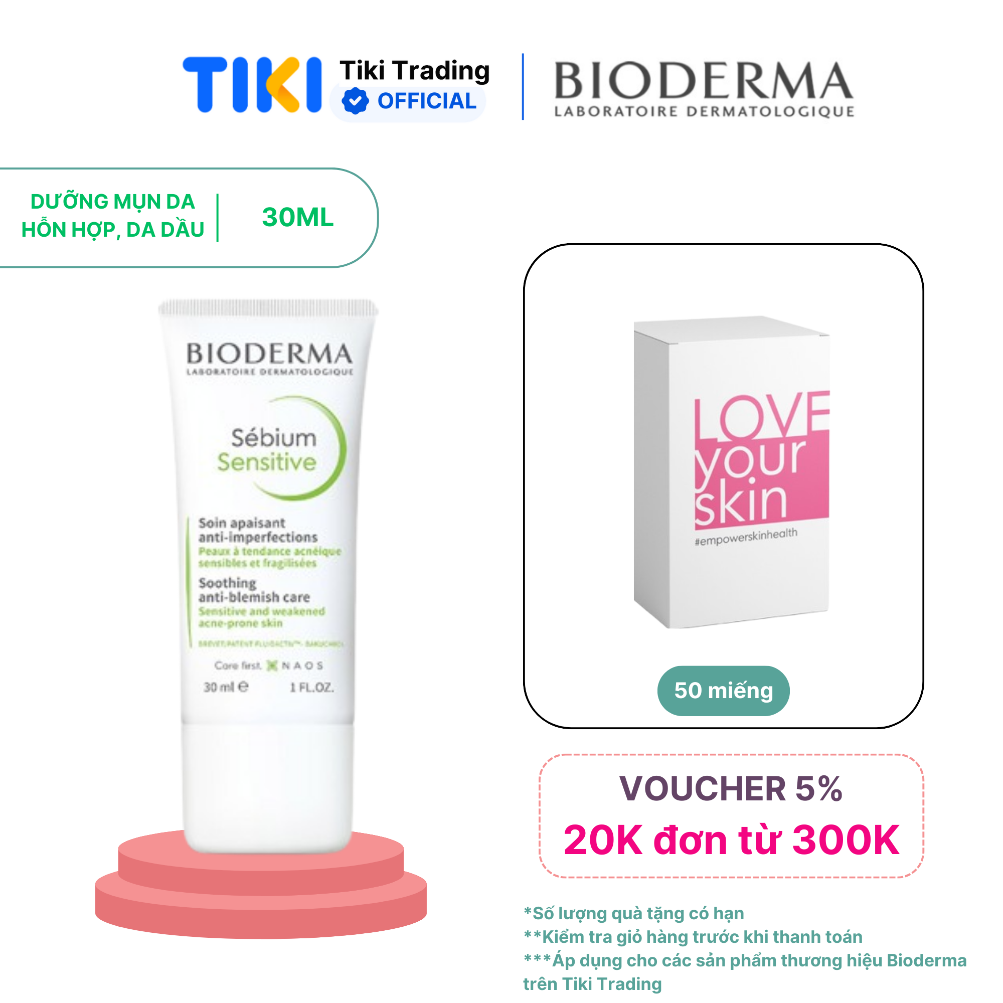 Kem dưỡng giảm mụn cho da mụn viêm nhạy cảm Bioderma Sébium Sensitive - 30 ml