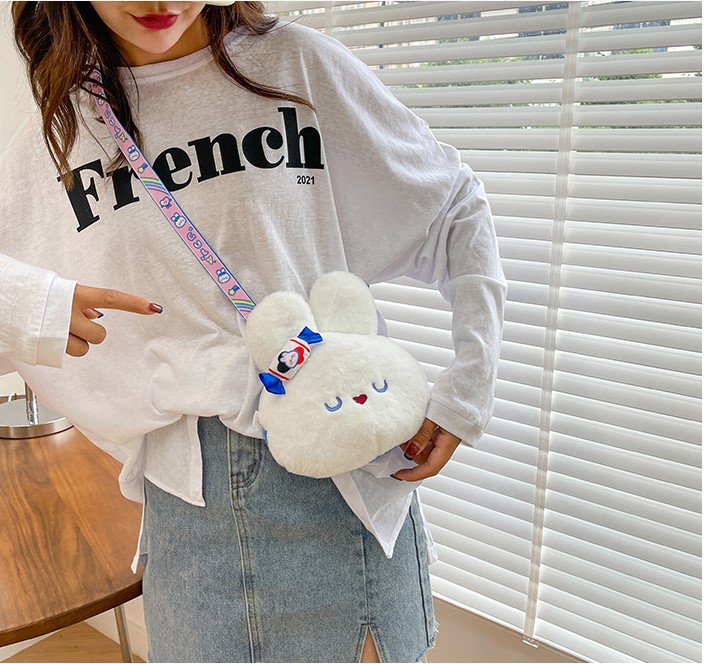 Túi Thỏ Bông Nơ Tai, Túi Gấu Bông Đeo Chéo