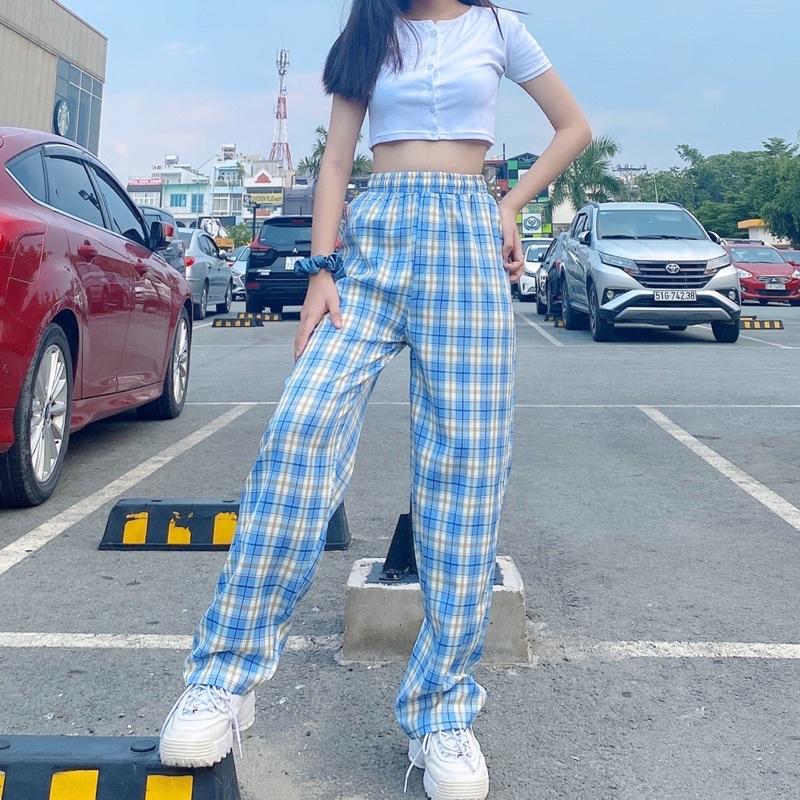 Quần caro ống rộng unisex ( ảnh thật