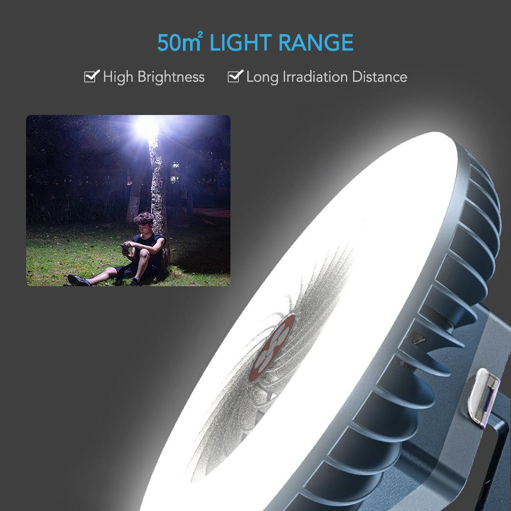 Portable Camping Fan with Foldable Tripod LED Lantern Mini Desk Fan USB 2400mAh Batteries Operated Lamp Fan with Hook