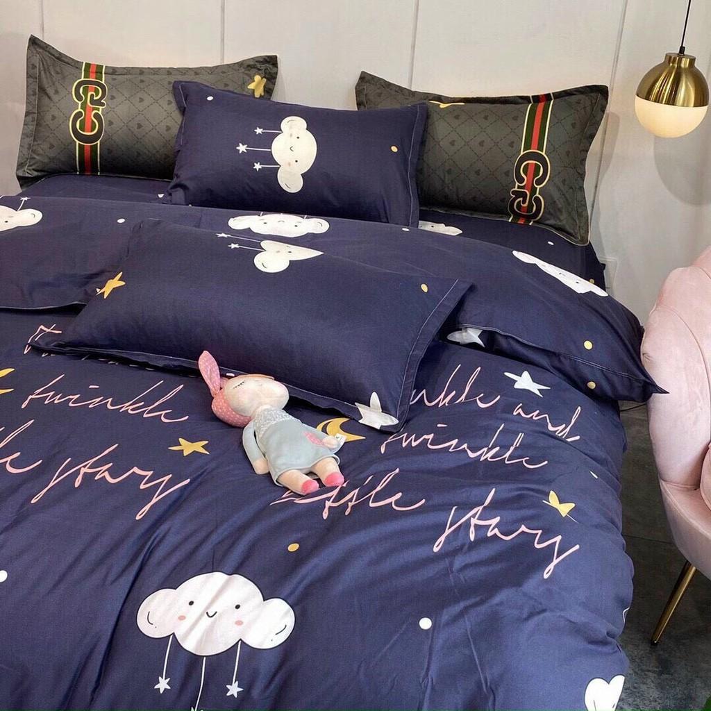 Bộ chăn ga Cotton Poly M2T bedding chăn ga Hàn Quốc Họa tiết mây và sao đủ size miễn phí bo chun