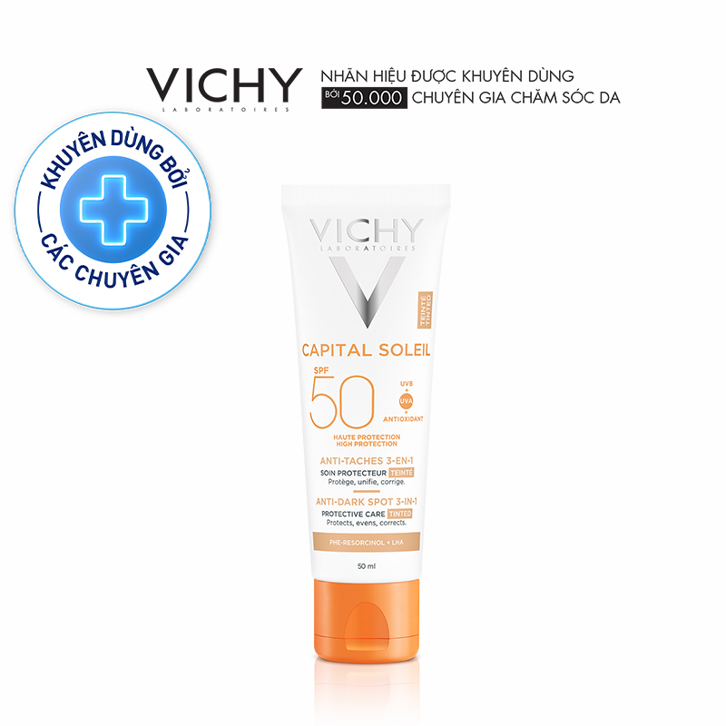 Kem chống nắng giảm thâm nám SPF50 Vichy Capital Soleil UVB+UVA Anti DarkSpot 3in1 50ml