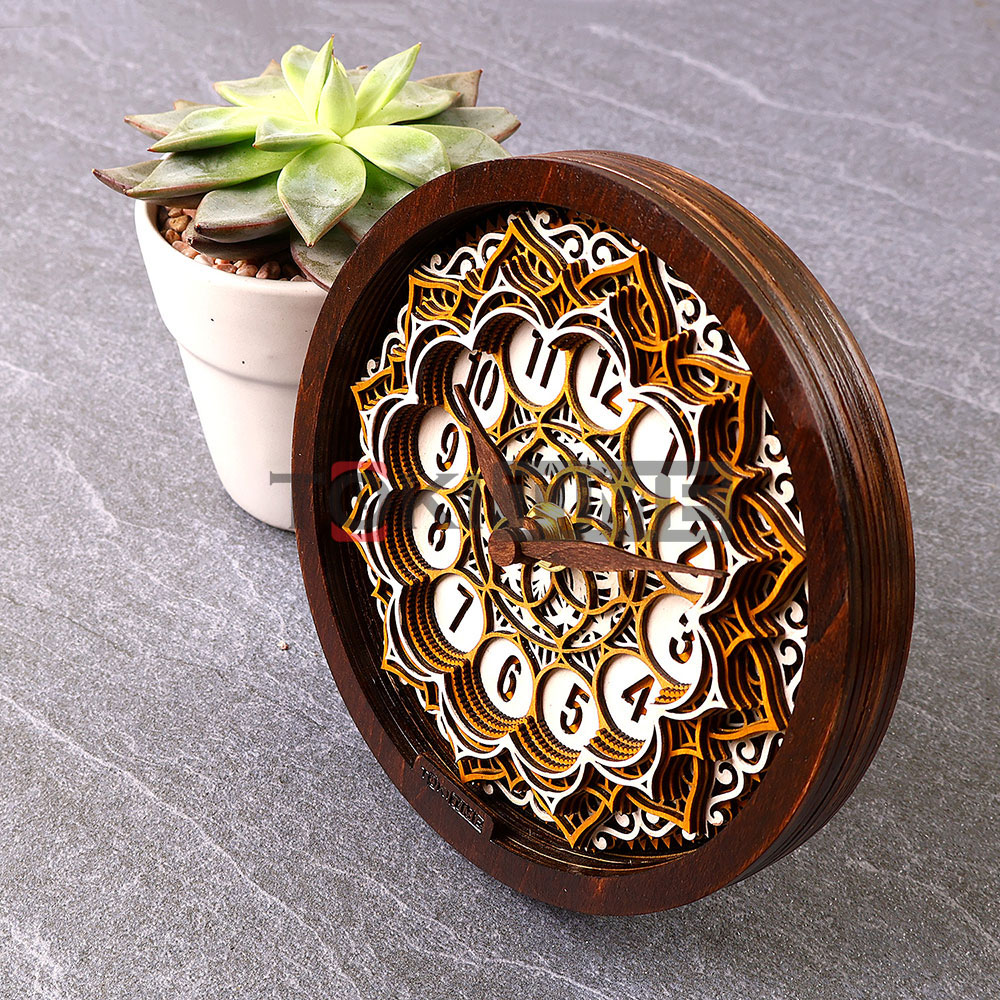 Đồng hồ gỗ để bàn phong cách nghệ thuật – Xếp Lớp 3D độc đáo