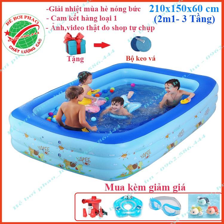 Bể bơi phao cho bé kích 1m8 và 2m1 - 3 Tầng, bể bơi bơm hơi có đáy chống trơn, tặng kèm bộ keo vá