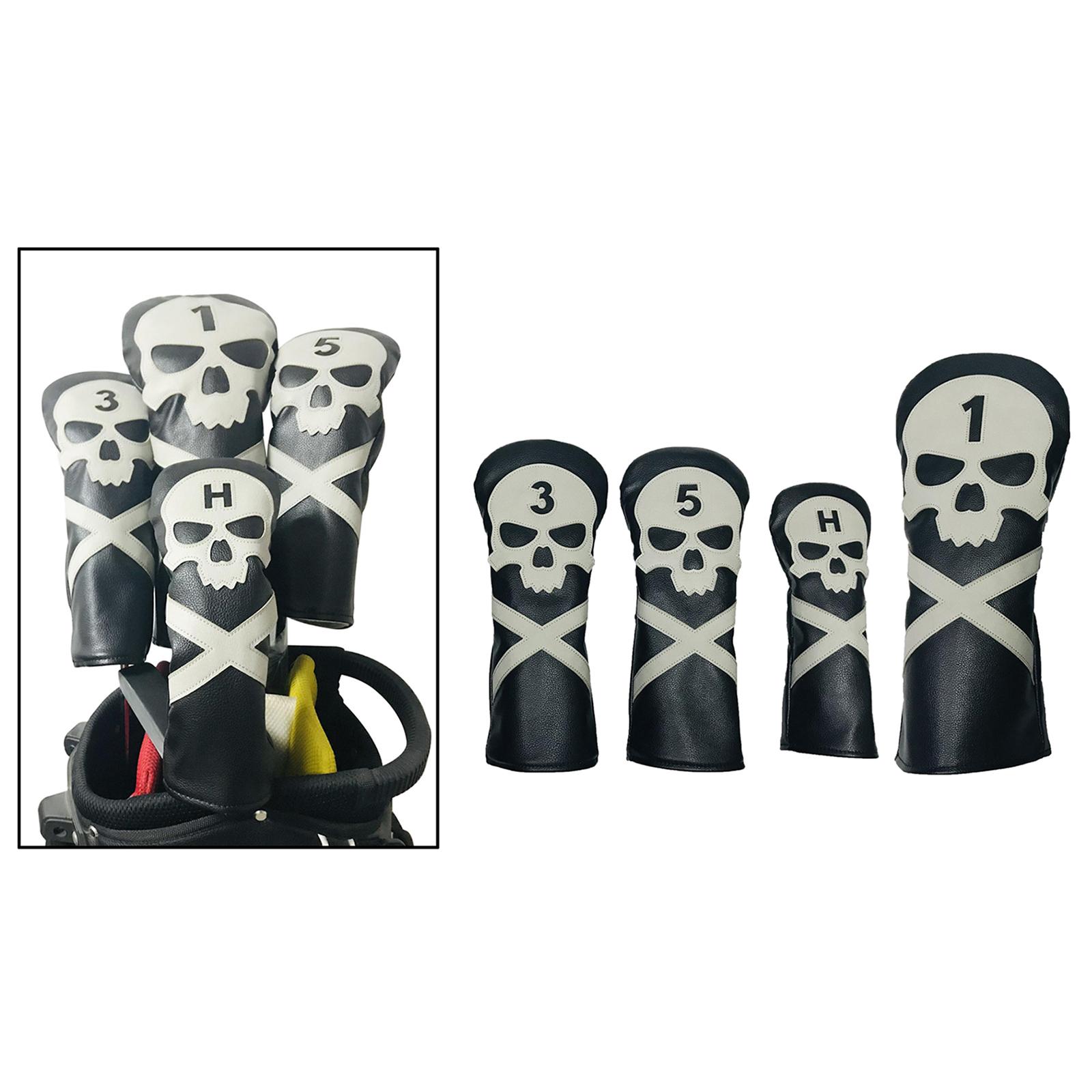 4Pcs Skull Golf Club Head Cover Replacement Driver Wood Headcover Protector