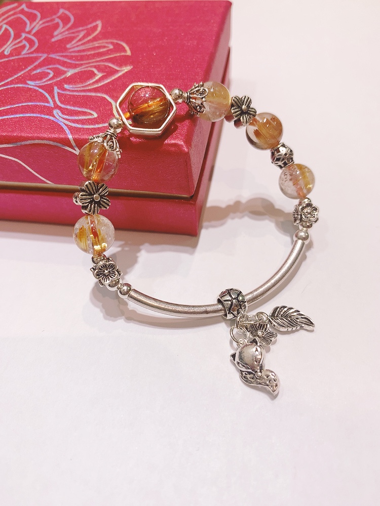 Lắc Tay Đá Thạch Anh Tóc Vàng 10 Ly Mix Charm Bạc