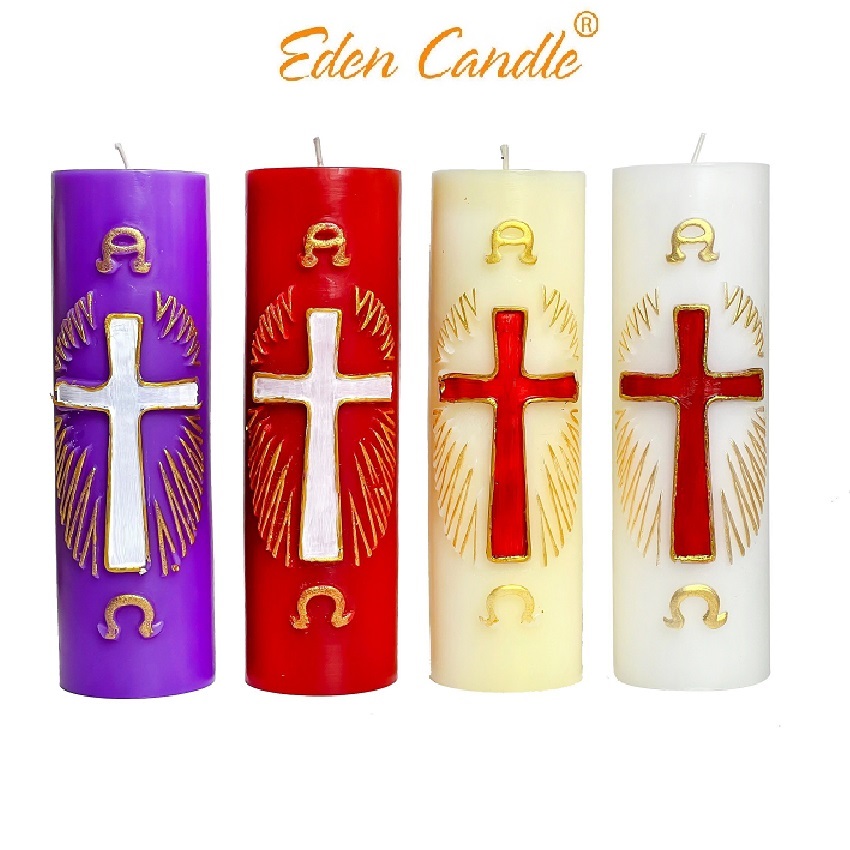 Nến trụ tròn D6H20 EDEN CANDLE EDC7817 Thập giá, Sản phẩm chế tác hoàn toàn thủ công với họa tiết đẹp mắt, sang trọng