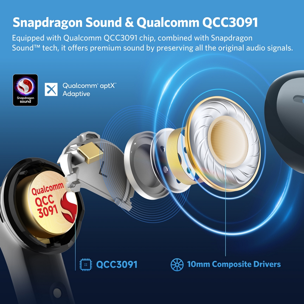 Tai nghe True Wireless EARFUN Air Pro 4 Màu ĐEN | QCC3091 | Adaptive ANC | Game mode &lt;50ms | Auracast-Hàng Nhập Khẩu
