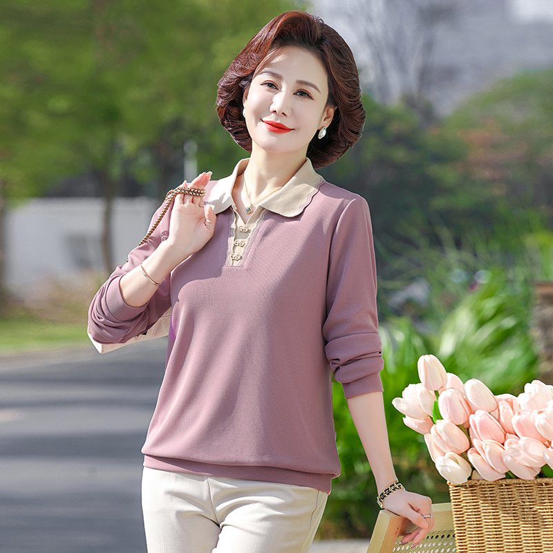 Áo Thun Mùa Xuân Nữ Trung Niên Cổ V SM118- Hàng Quảng Châu Cao Cấp