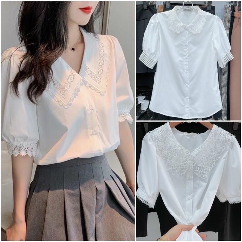 Siêu hotÁo sơ mi trắng trơn- phối ren nhiều kiểu siêu xinhhàng thiết kế
