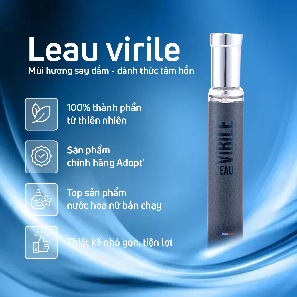 Nuoc hoa adopt,nước hoa pháp cao cấp L'eau Virile hương thơm mạnh mẽ cuốn hút dung tích 30ml