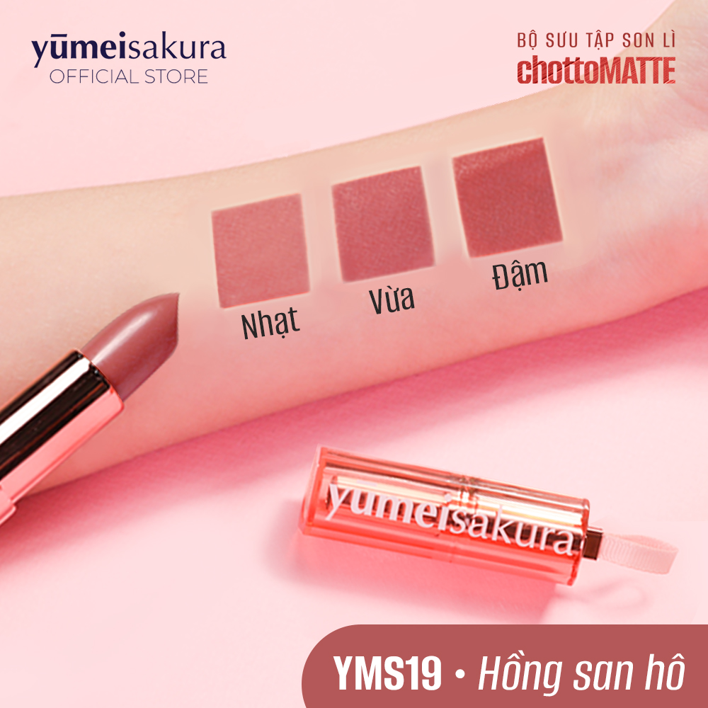 Son Thỏi Màu Hồng San Hô Lì Mịn Siêu Dưỡng Yumeisakura Chotto Matte Sweetie Coral Pink YMS19 3.5g