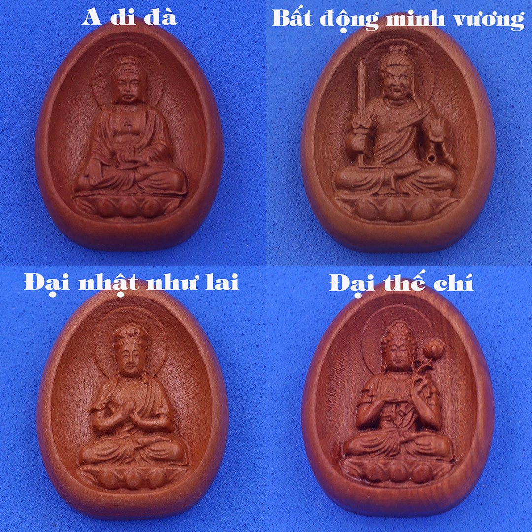 Mặt dây chuyền Phật Thiên thủ thiên nhãn gỗ đào kèm vòng cổ dây dù, mặt Phật bản mệnh