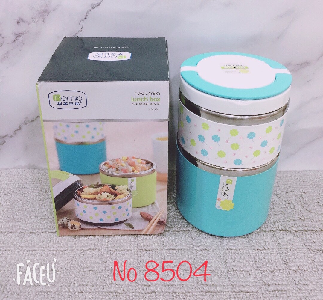 CẶP LỒNG ĐỰNG CƠM GIỮ NHIỆT RUỘT INOX 304 CAO CẤP HỌA TIẾT HOA NHÍ 2 TẦNG - TH14