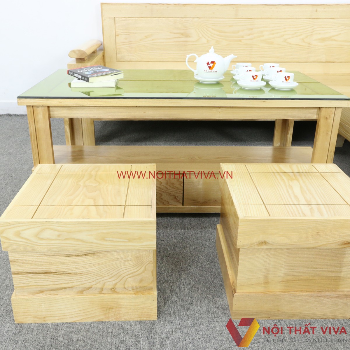Bộ Sofa Phòng Khách Gỗ Sồi Nga Màu Tự Nhiên Nhỏ Gọn Đẹp Giá Rẻ