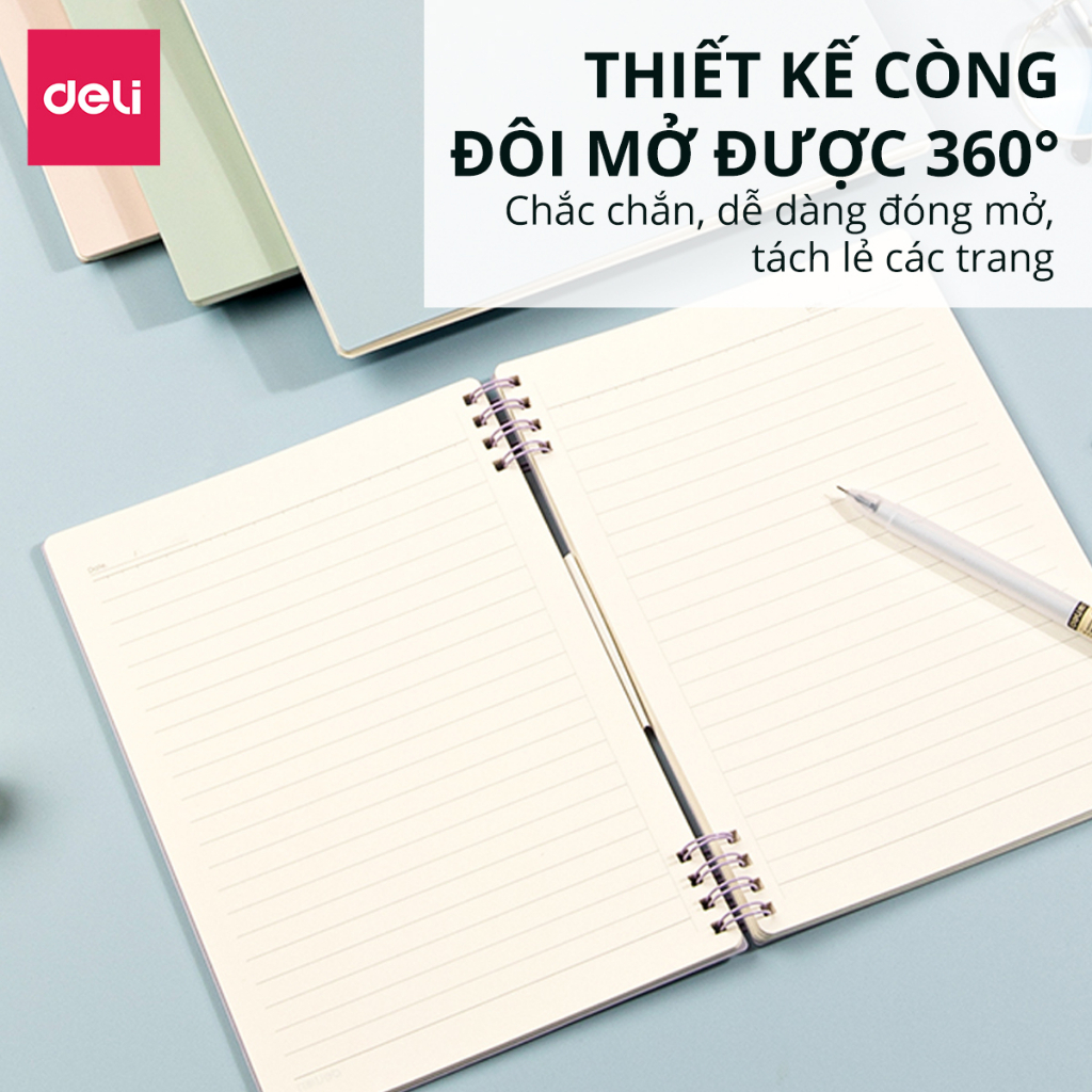 Sổ Lò Xo Gáy Xoắn A5 Kẻ Ngang Deli - 100 Trang Thiết Kế Khuyết Còng, Planner, Tập Vở Học Sinh Sổ Tay Ghi Chép