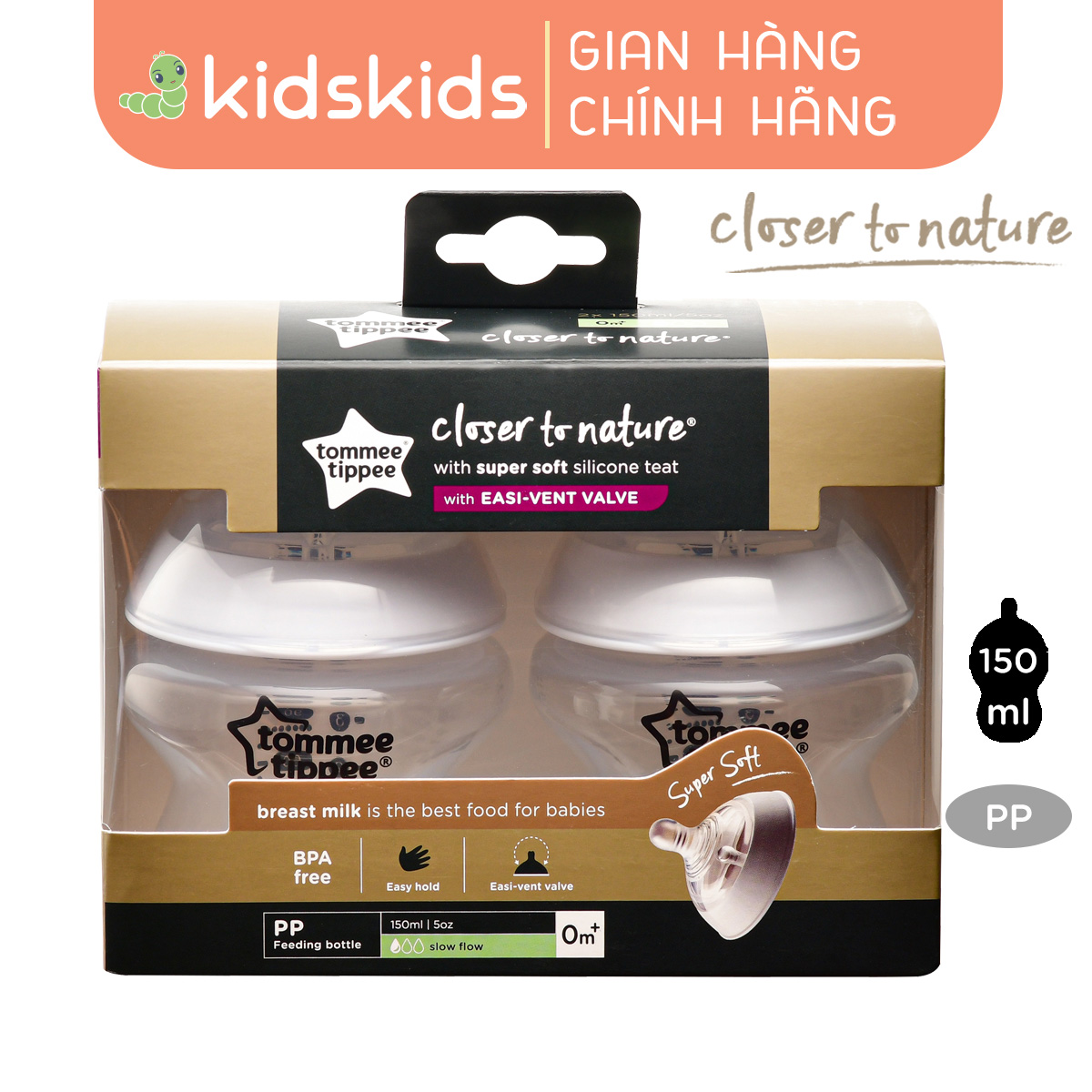 Bình sữa ty siêu mềm tự nhiên Tommee Tippee Closer to Nature 260ml, núm ty đi kèm 3-6 tháng