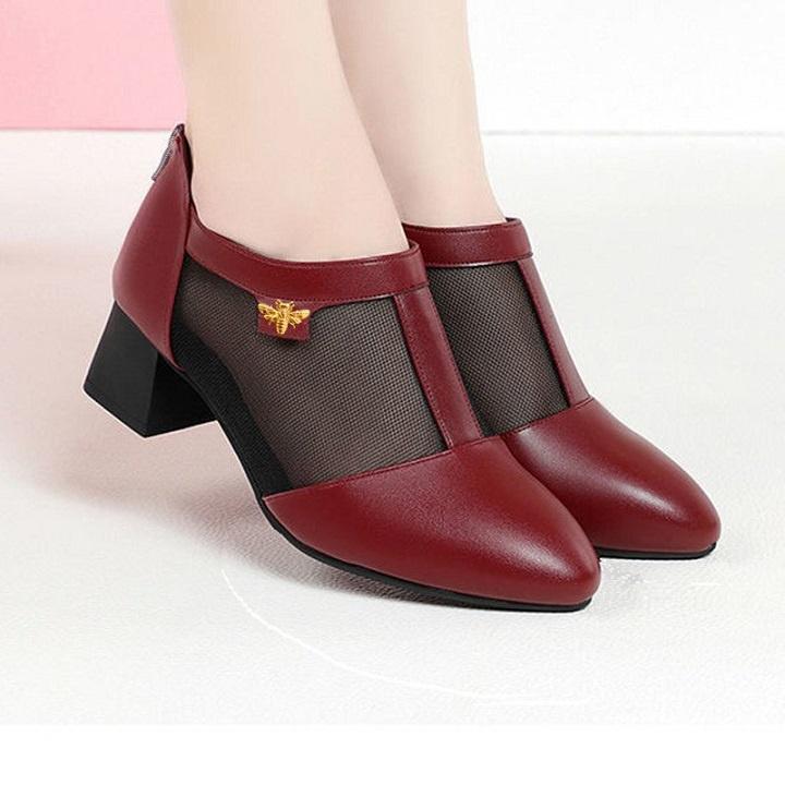 Giày sandal nữ cao gót 5 phân hàng hiệu rosata hai màu đen đỏ ro359