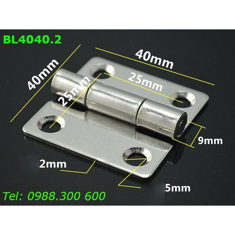 Bản lề inox 304 size 40x40mm dày 2mm - BL4040.2