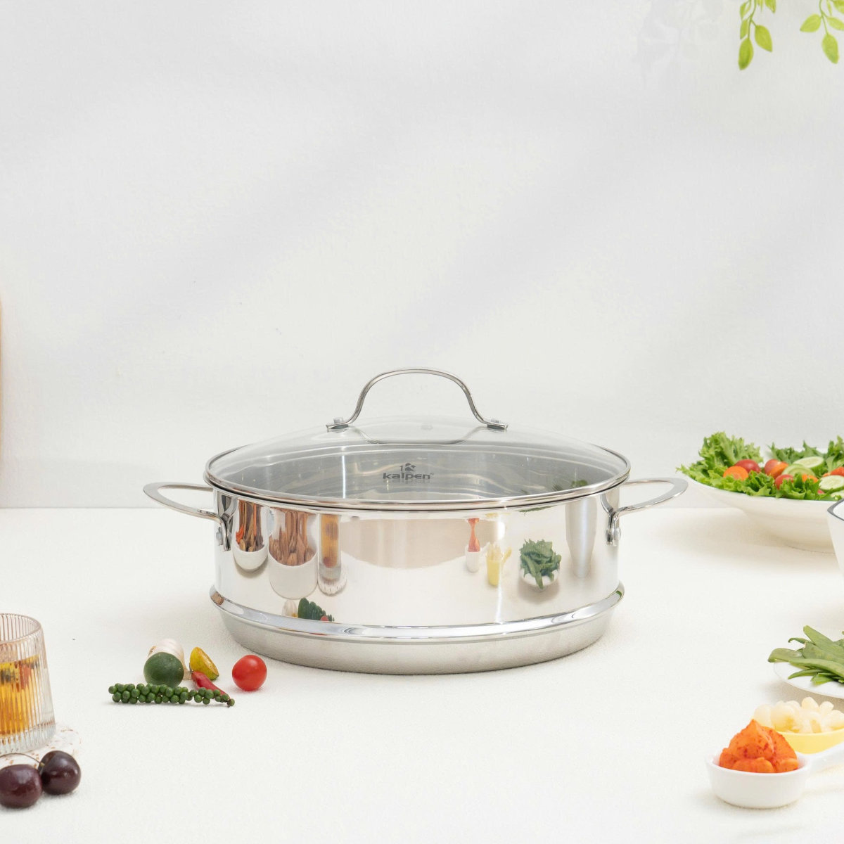 Bộ nồi xửng hấp Inox 5 đáy Kalpen L30PRO size 30cm dung tích 14L, chuẩn ĐỨc bảo hành 5 năm