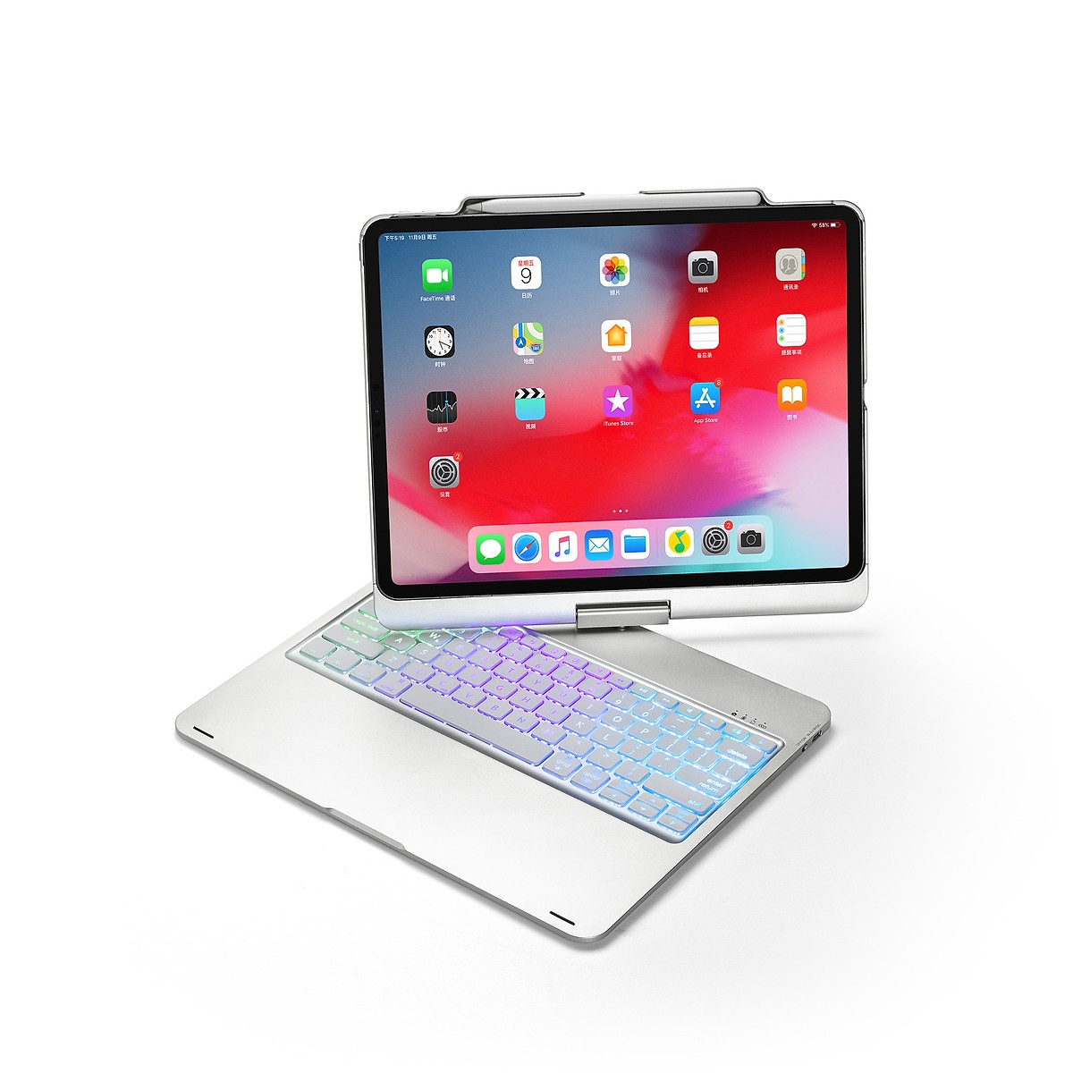 Bàn phím Bluetooth F17 dành cho IPAD PRO 12.9 inch (2018) có thể xoay 360 độ có đèn nền 7 màu