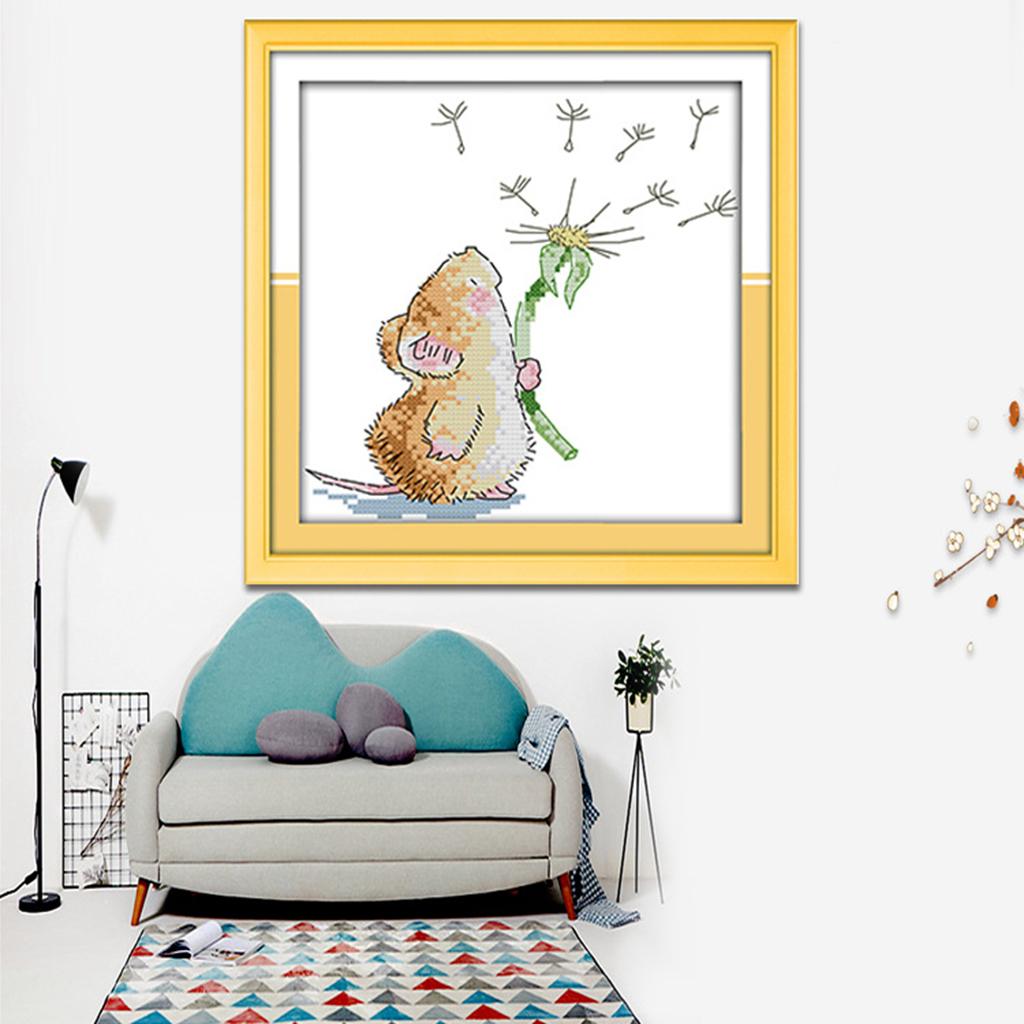Cross Stitch Kit Printed Mouse Dandelion Pattern 11CT 14CT Counted for Adults
