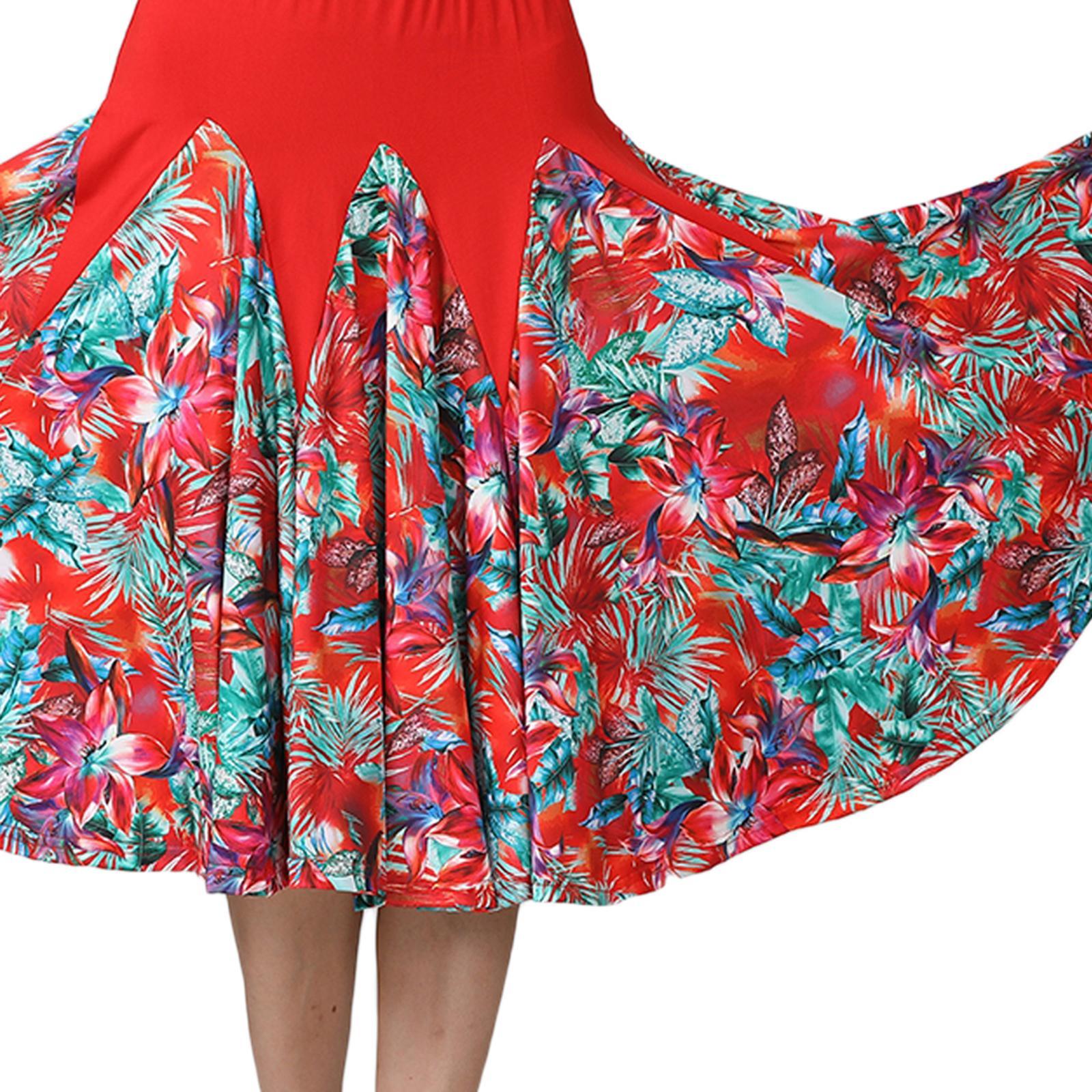 Women Latin Ballroom Dance Skirt Waltz Flamenco Skirts Red