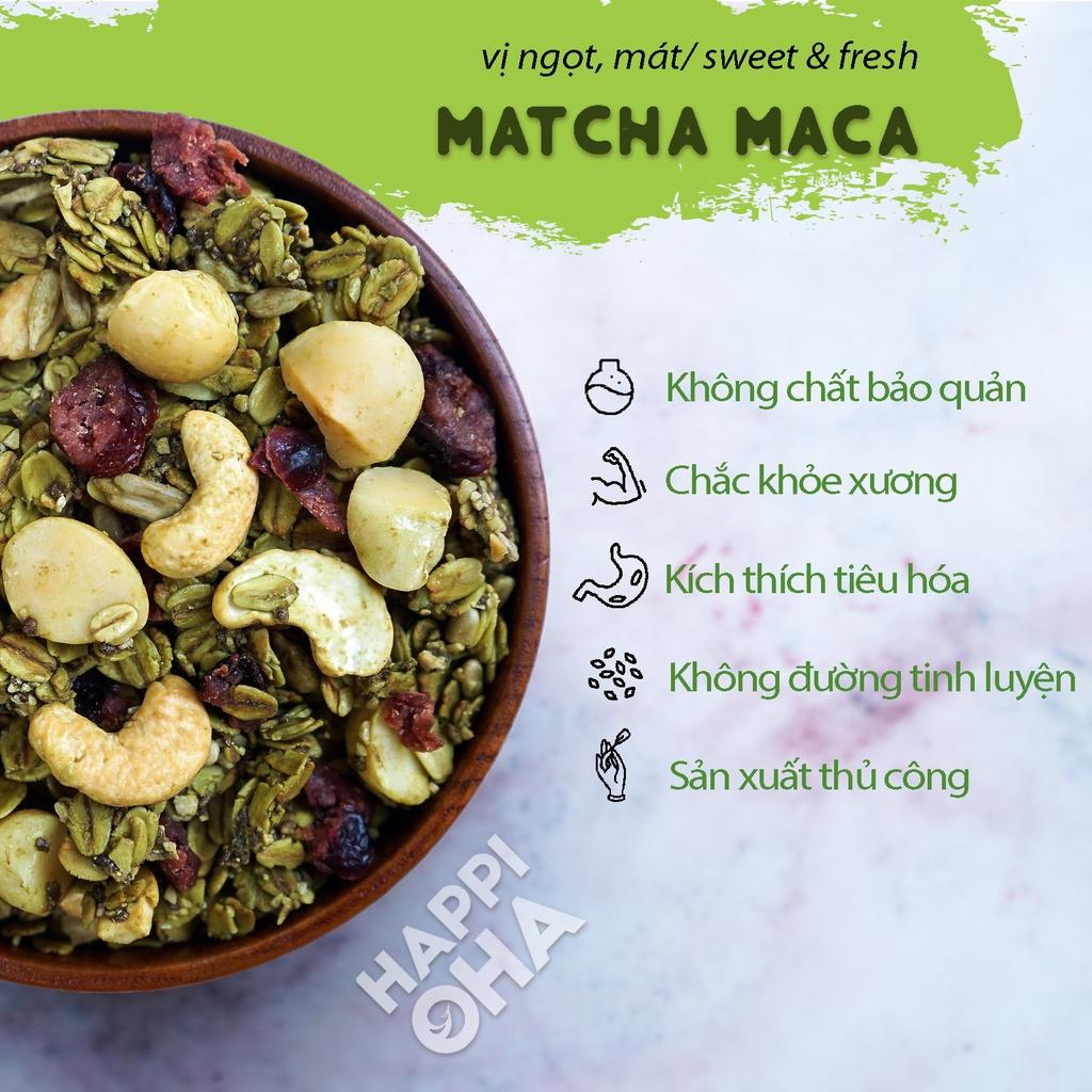 Granola Matcha Maca HAPPIOHA - Ngũ Cốc Ăn Sáng/Ngũ Cốc Ăn Kiêng Không Đường Tinh Luyện Vị Matcha 40g