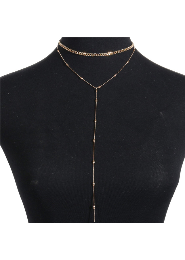 Vòng choker kim loại 2 lớp thả sợi