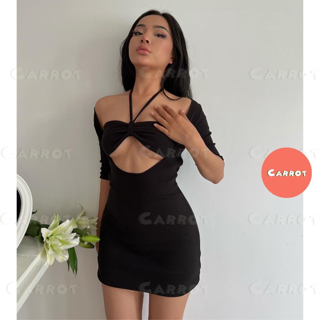 Đầm body sexy hở ngực thiết kế chất thun đi tiệc sang trọng váy nữ dáng ngắn ôm body carrotxinhdep