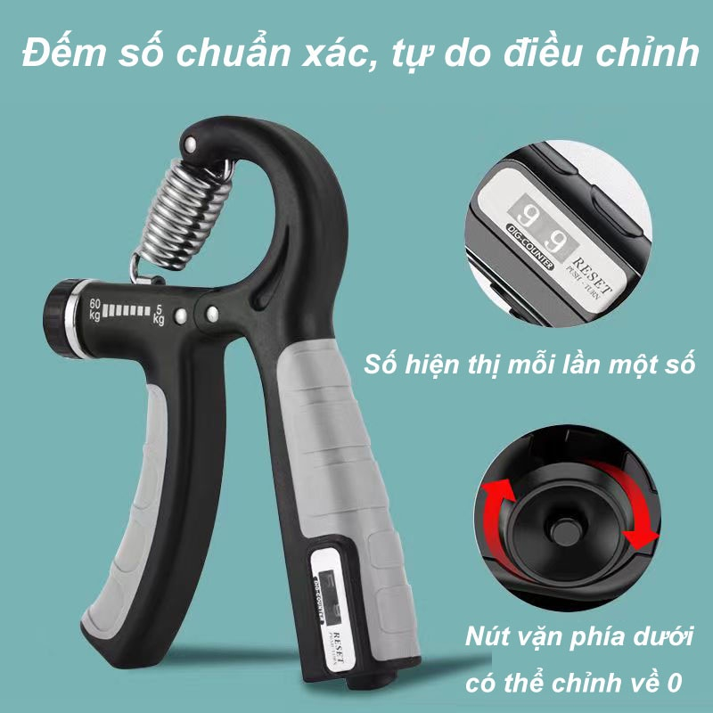 Kìm Bóp Tập Cơ Tay Chữ R, Dụng Cụ Tập Gym Lực Cơ Tay Tại Nhà Điều Chỉnh Lực 5-60kg Có Đếm Số Tự Động