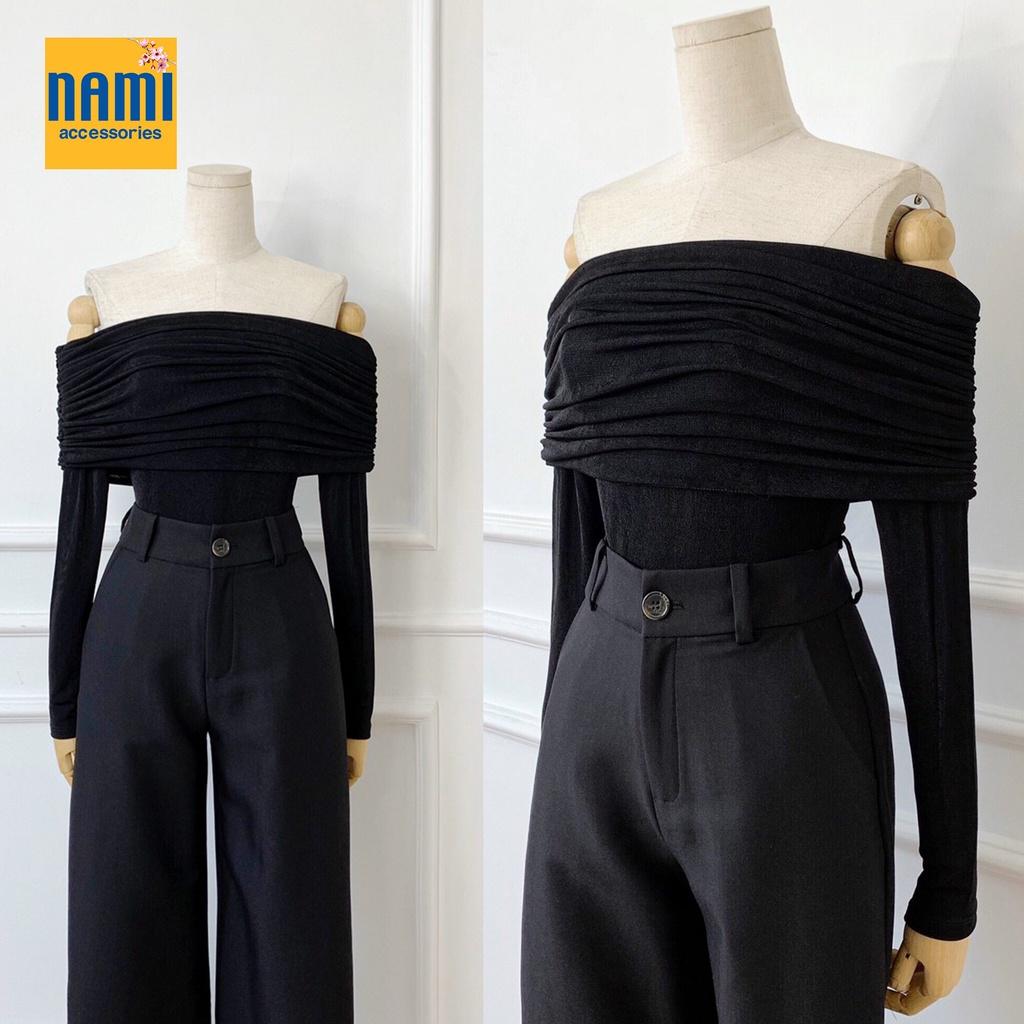 Áo thun dệt kim trễ vai tay dài nhúng cách điệu Nanami thích hợp đi tiệc phong cách sang trọng nổi bật - ATNU061