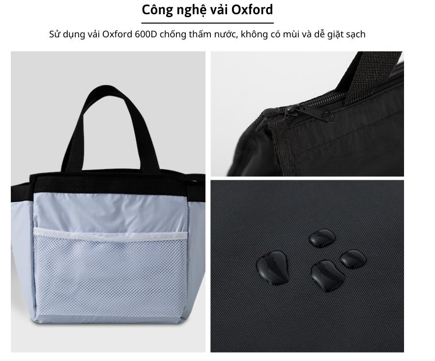 Túi đựng cơm giữ nhiệt văn phòng Black MQ01 vải Oxford, đựng đồ ăn, thực phẩm, chống thấm, làm quà tặng