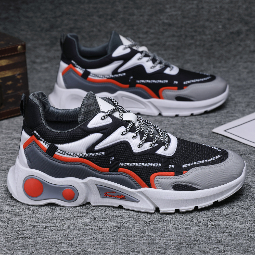Giày Thể Thao Nam MENDO - Giày Sneaker Màu Đen - Đen Đỏ , Giày Thể Thao Dệt Kim, Nhẹ Nhàng, Êm Ái - G5090