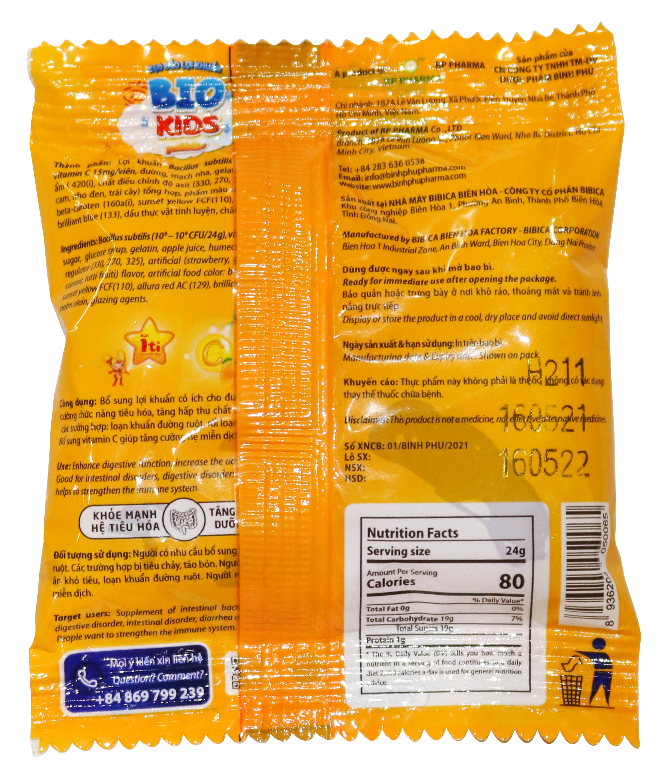 Kẹo Dẻo Lợi Khuẩn BIO KIDS 24G Bố Sung Vitamin C, Giúp Trẻ Ăn Ngon, Tăng Cường Miễn Dịch - Túi 24g