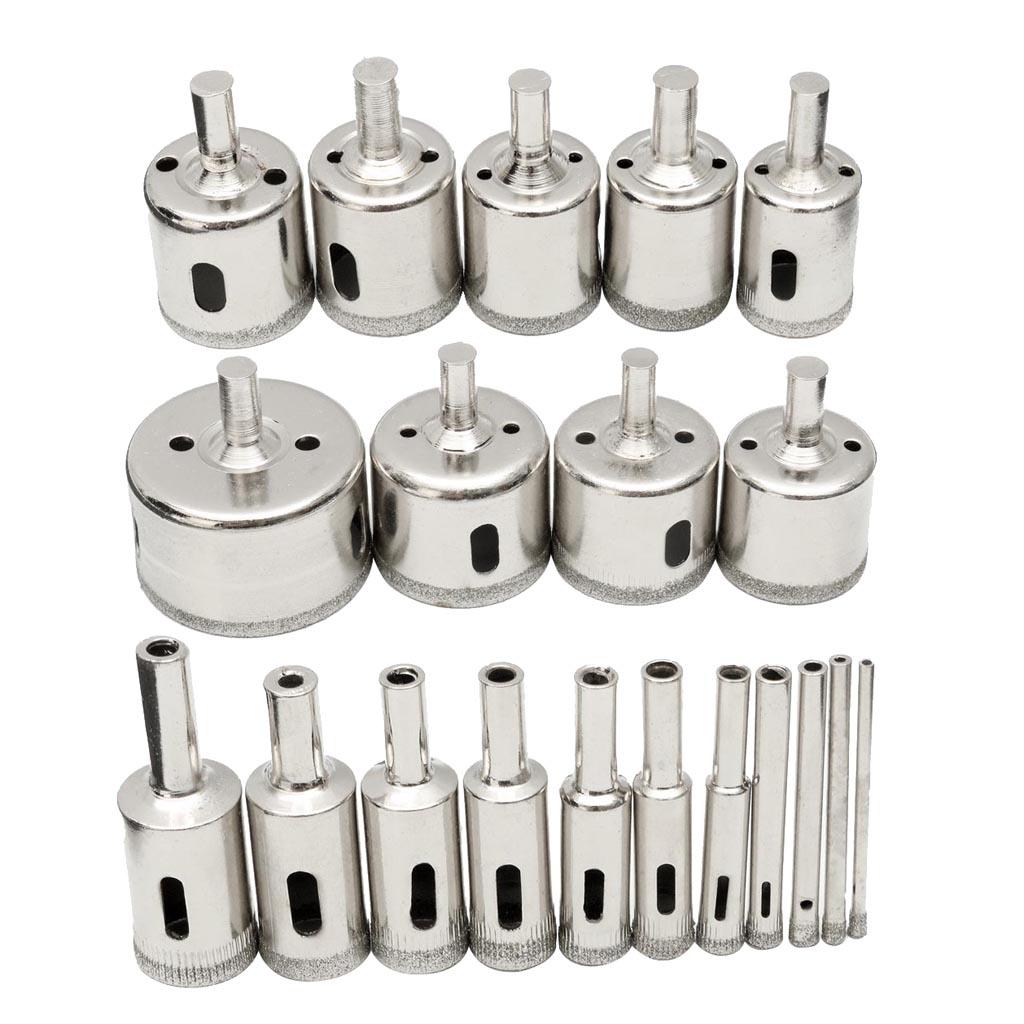 20 chiếc Kim Cương Khoan Bộ Cưa Lỗ Dụng Cụ Cắt Kính Đá Cẩm Thạch 3-50mm Kim Loại