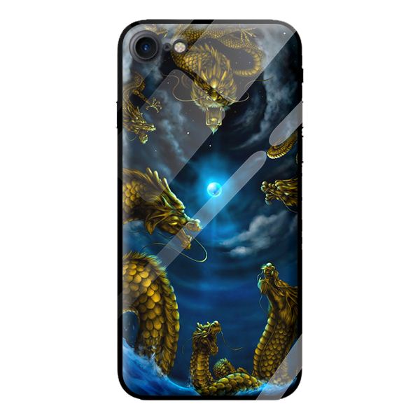 Ốp kính cường lực cho iPhone 8 mẫu RỒNG VÀNG 1 - Hàng chính hãng