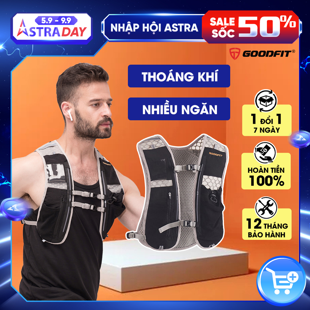 Áo vest balo đựng nước, điện thoại chạy bộ, đạp xe siêu nhẹ thoáng khí, nhiều ngăn nhỏ tiện dụng Goodfit GF301RV