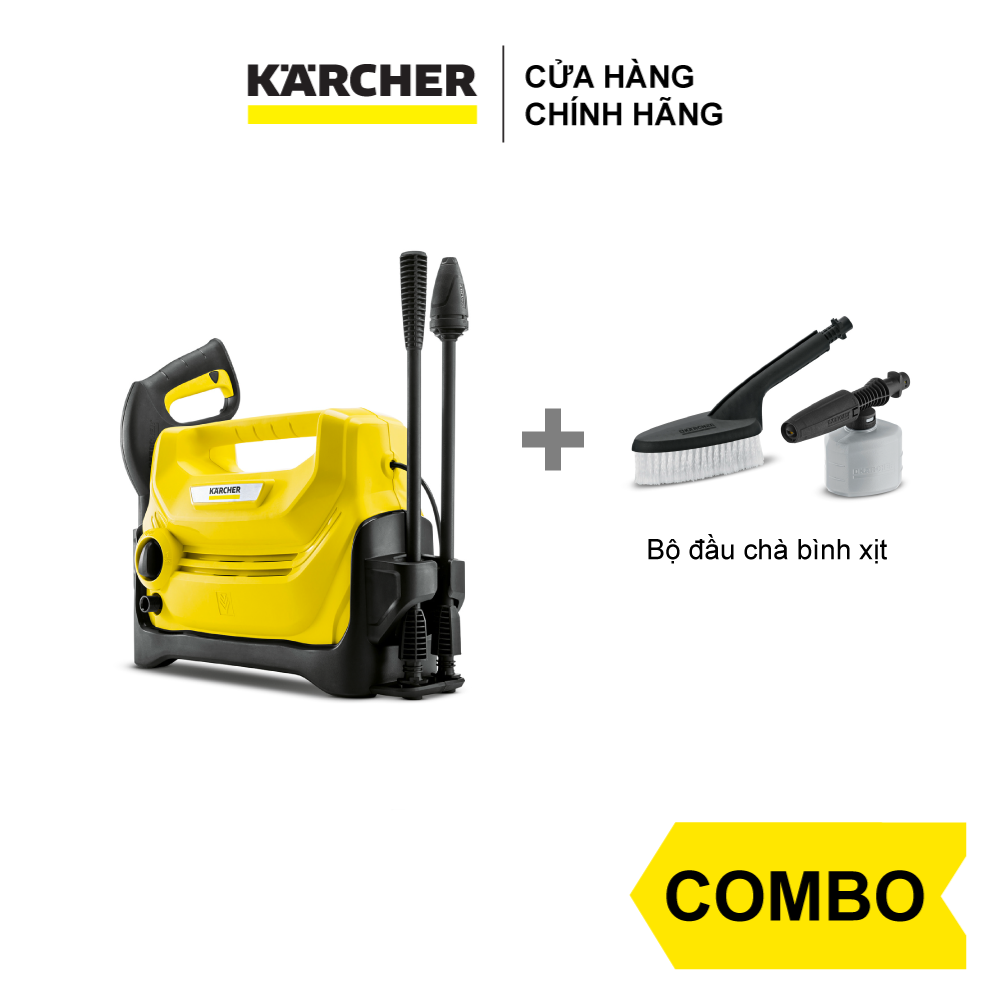 Combo Máy phun rửa áp lực cao Karcher Máy K 2 Horizontal và bộ đầu chà bình xịt