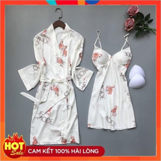 Váy Ngủ Choàng Quyến Rũ Lụa Quảng Châu Kiểu Hạc